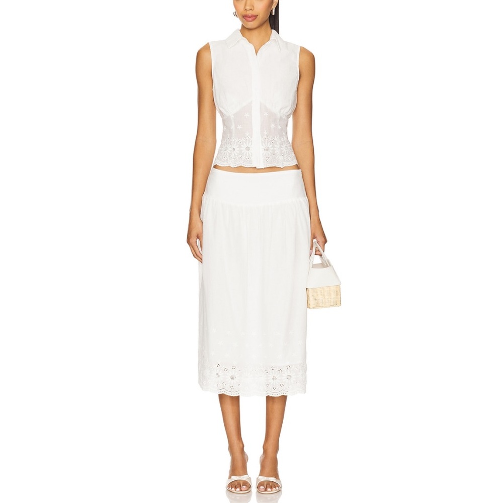 White Midi Skirt with floral trim